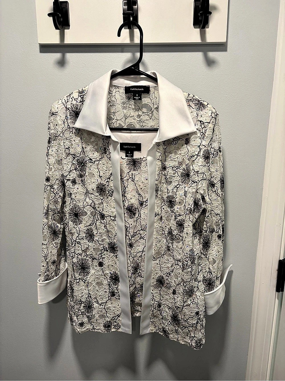 R&M Richards Floral Sequined Embellished Shirt/Jacket Set Size 8